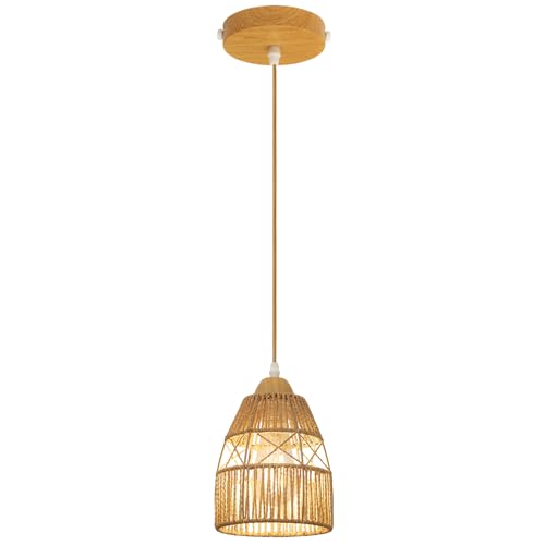 OTeedo Boho Rattan Pendant Light for Kitchen Island Cone Hanging Lamp
