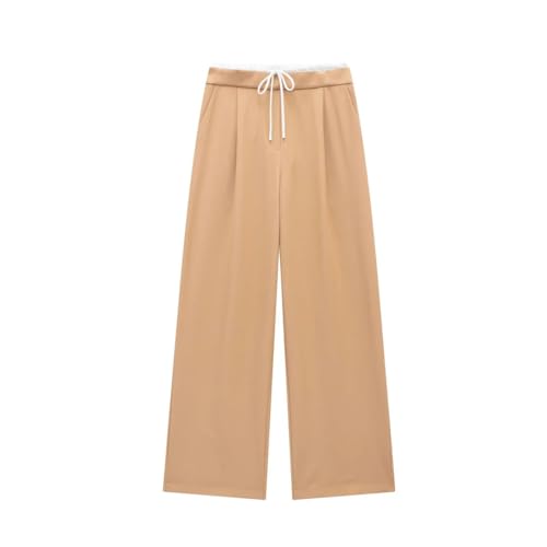 Women Pants Pleated Baggy Formal Trousers High Waist Wide Fluid Office Wear Pants Khaki M