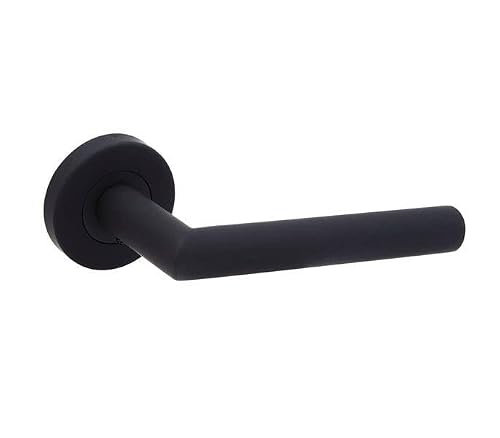 Designer Levers - Eros Lever on Rose Door Handle - Stainless Steel Bar Door Handle - Matt Black - 1 Pair - Fixings Included - Interior Use