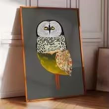 BMGKYAGL Nowoczesny i humorystyczny plakat ze złotą sową idealny do wystroju domu: kuchni, sypialni i salonu (30 x 45 cm/rama wewnętrzna)