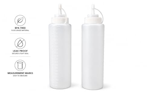 Image of 1000ML Squeeze Bottle Pack of 4, Food Grade Plastic Condiment Dispenser Bottles with Measurement Marking, Leakproof Sauce Bottle for Ketchup, Mayonnaise, Oil, Vinegar, Chutney, Syrup & Salad Dressing