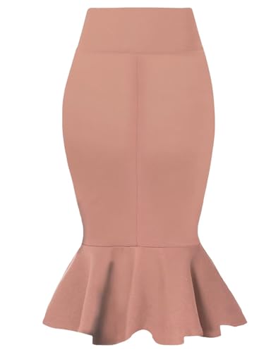 Image of HyBrid & Company Womens Premium Nylon Ponte Stretch Office Fishtail Pencil Skirt High Waist Made in The USA Below Knee