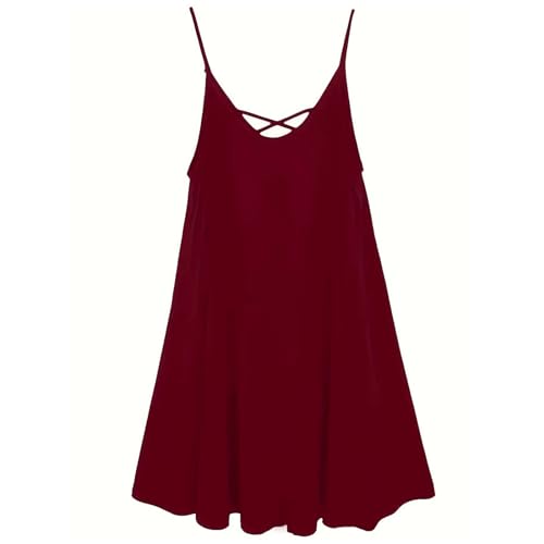 Genérico Vestido de Gasa para Mujer, Moda Casual, holgado, Color sólido, cuello en V, Tirantes Playa Verano, vino., XL