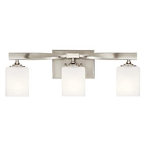 Image of Kichler Marette 22.75 inch Vanity Light in Black, 3-Light Modern Bathroom Light with Satin Etched Cased Opal Glass, (22.75 inch W x 8 inch H), 55002BK