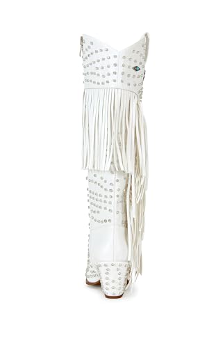 sexytag Fringe Cowboy Boots Rhinestone Embellishments Knee High Cowgirl Boots Turquoise Flower Studded Western Booties4