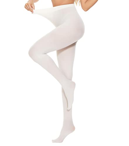 DUCMODA Women's High Waist 80 Denier Soft Elastic Semi-Opaque Solid Color Footed Tights (L-XL, Cream)