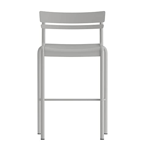 Flash Furniture Nash Commercial Grade Steel Stack Stool, Indoor-Outdoor Bar Stool With 2 Slat Back, Silver #TOP6