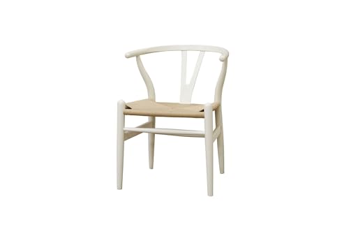 Juego de 2 sillones de Comedor de Metal de Mediados de Siglo con Brazos entrelazados y Respaldo en Forma de Y, Asiento de cáñamo, Color Negro(Ivory)