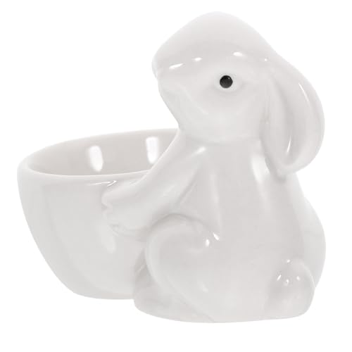 Garneck Rabbit Egg Cup Bunny Egg Holder Decorate Egg Cups Egg Supporting Cup Egg Supporter Rabbit Shape Decor Adorable Egg Stand Household Egg Cup Egg Container White Ceramics