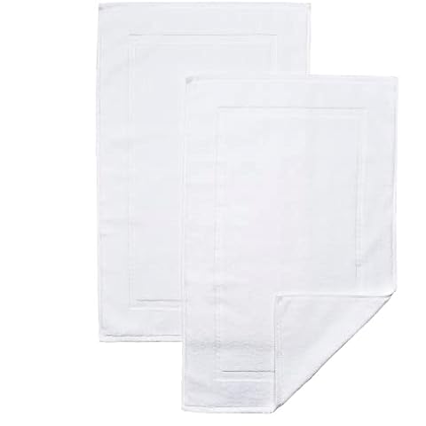 Pacific Linens, Set of 2 Bath Mats 100% Cotton Bathroom Floor Towel Mat - Extra Absorbent - Machine Washable Bathroom Mats - Accessories - White Cover