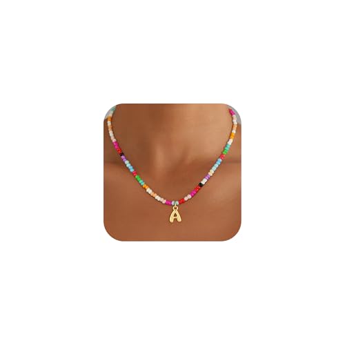 Bubble Colorful Initial Necklaces for Women Girls Kids - Teen Girls Gifts Trendy Bubble Beaded Initial Necklace Cute Letter Birthday Gifts Choker Necklace for Women Girl Kids Jewelry