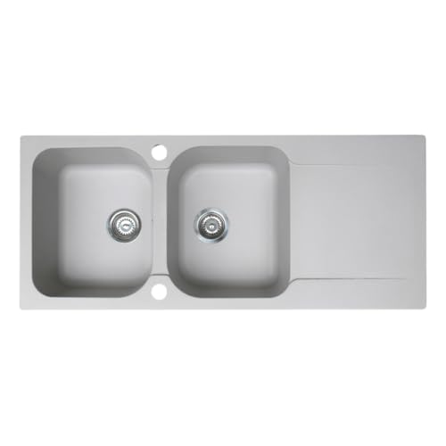 Essebagno Lisse évier réversible 2 cuves 1 égouttoir en résine gris