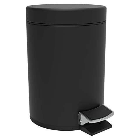 Agua Accessories 3L Pedal Bin, Metal Small Bin with Lid Round Stainless Steel Black Bathroom Bin Slim Kitchen Bin with Inner Bucket Cover