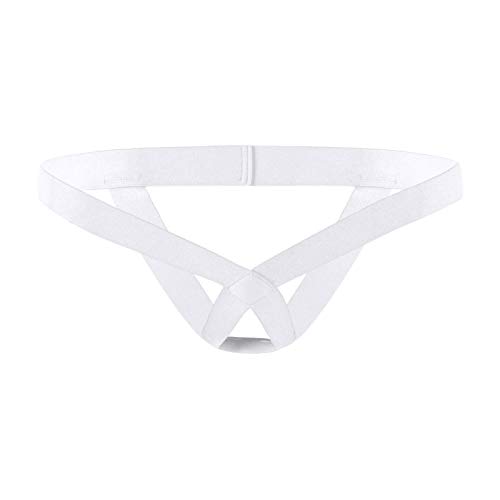 AGJGFM Men's Jockstrap Lingerie Elastic Suspensory Stretchy Bikini Briefs T-Back Thongs Underwear White