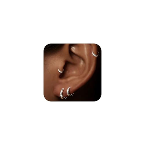 Tragus Earrings for Women, Hypoallergenic S925 Sterling Silver Small Hoop Earrings for Women Trendy,Cute Gold Tiny Cartilage Cubic Zirconia Earrings Sets for Multiple Piercing jewelry Gifts