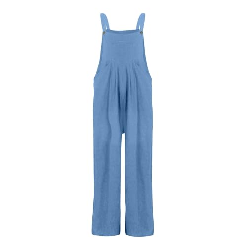Image of Kubbon Womens Wide Leg Jumpsuits Sleeveless Straps Bib Overalls Summer Baggy Casual Pants Rompers Overalls with Pockets
