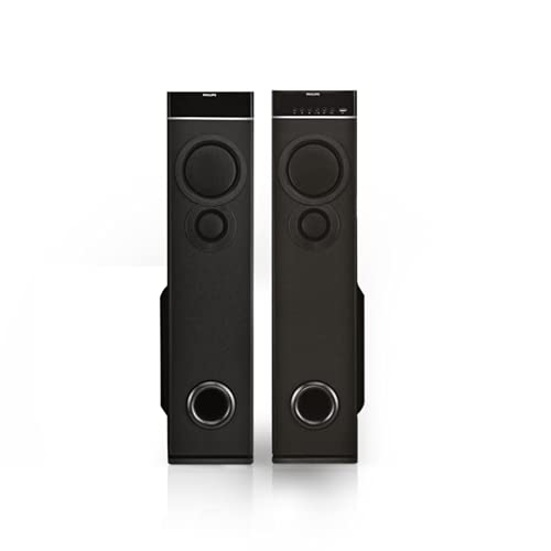 Image of Philips SPA9080B Bluetooth Multimedia Tower Speakers with Powerful 80W Output, Deep Bass, Waterproof, Wireless Bluetooth Connectivity, Karaoke Mic, Remote Controlled (Black)
