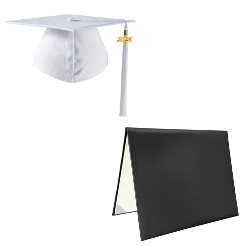 TngHui Unisex Adult Matte Graduation Cap with 2025 Tassel and Black Diploma Cover for High School and Bachelor