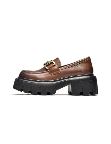 Image of BEAU TODAY Chunky Loafers Women,Platform Loafers for Women,Lug Sole Slip On Leather Classic Penny Shoes,Comfortable Office Work Business Casual Dress Shoes