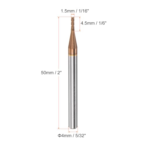 Image of HARFINGTON Micro Grain Carbide Square End Mill 1 /16 inch x 1 /6 inch (1.5mm x 4.5mm) Cut 5 /32 inch (4mm) Shank 2 inch (50mm) Length AlTiN Coated 4 Flutes Square Nose Cutter for Alloy Steel Hardened Steel
