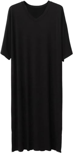 ZEEREE Men Nightshirts Viscose Night Sleep Shirts Comfy Short Sleeve V Neck Nightgown Robe Sleep Gowns Nightwear for Sleeping