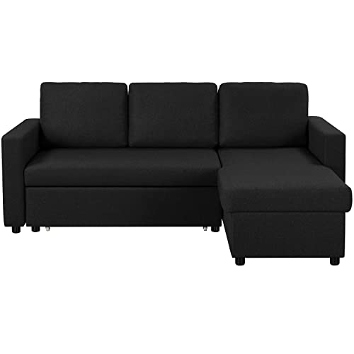 costoffs Reversible Sectional Sofa L-Shaped Chaise Sleeper L-Shaped Reversible Sofa Bed with Pull Out Bed & Storage for Limited Spaces Black