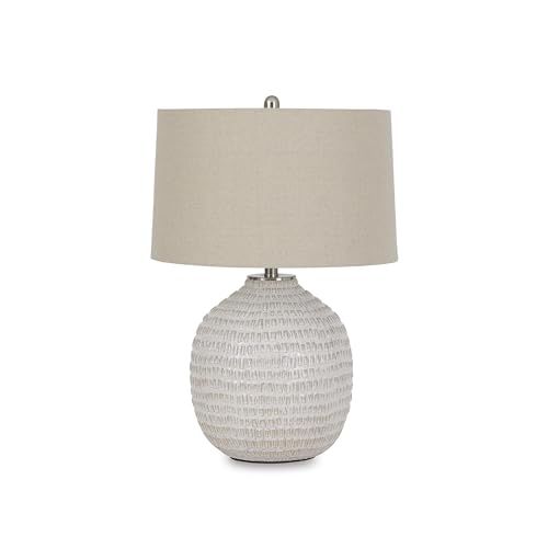 Signature Design by Ashley Jamon Contemporary 26" Round Textured Ceramic Table Lamp, Beige