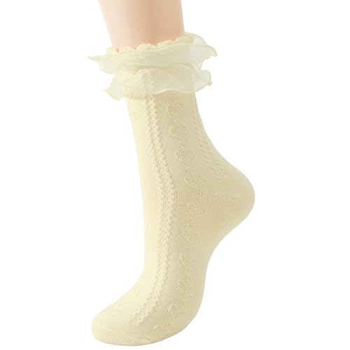 American Trends Women’s Ruffle Lace Socks-Soft Cotton Frilly Socks with Bow for Lolita & Princess Style2