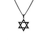 LKLNKVL Collar, Collar con hexagrama de la Estrella David, símbolo protección cultural judía, colgante acero titanio el sello Salomón(Black)