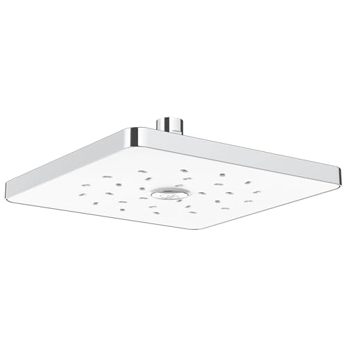 Methven Satinjet Square 9 / 230mm Fixed Overhead Shower Head with Swivel Joint in Chrome & White - Ultra Wide Water Saving Full Body Coverage - 9lpm for All Pressures - Ceiling Wall Drencher