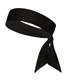 B3 U ATHLETICS Black, White, Blue, Neon Highlighter Yellow Moisture Wicking Stretch Sports Athletic Tie Headband Head Tie 4 Pack Sweatbands Headwrap Men Women Kids Girls Boys (Volt) (1 Black)