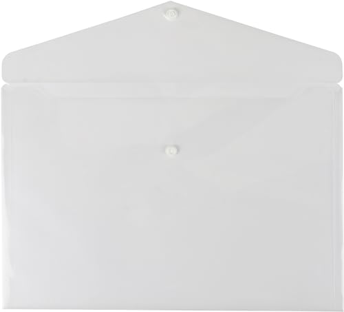 Image of Worldone Clear Plain Envelope My Button Bag for Document with 0.2mm PP Sheet, Machine Fitted Snap Button with Back Fold Sealing for Extra Strength Size FC, Transparent White, Pack of 12