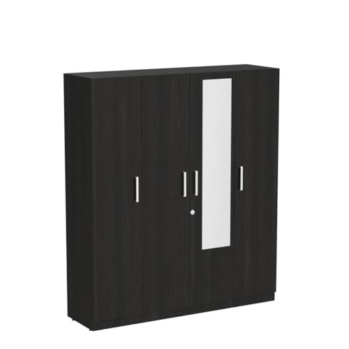 Wakefit Wardrobe | 1 Year Warranty | Engineered Wood Almirah, Cupboard for Clothes Storage | 4 Door, Mirror, 1 Drawer, 1 Hanging Space | Gingham - Dark Brown