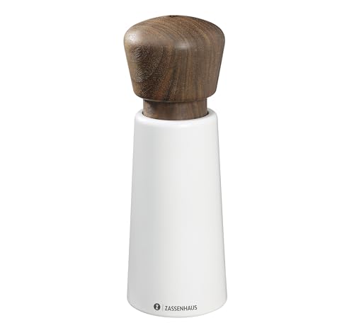 Zassenhaus Norderney Moulin à poivre en bois de hêtre laqué, tête de moulin en noyer, broyeur en céramique haute performance réglable en continu, moulin à épices pour poivre, sel et herbes, 18 cm,