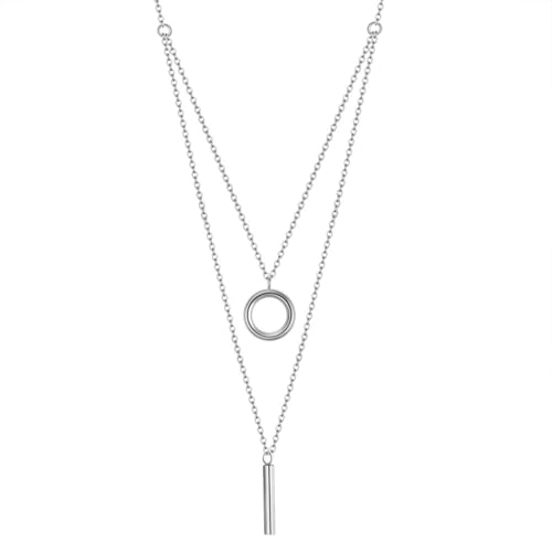 Collier pour femme double couche en acier pendentif cercle