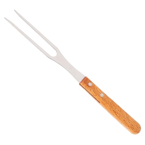 Ciieeo Fourchette à Viande En Acier Inoxydable 2 Dents Manche Bois Épais Multifonction Pour Barbecue Extérieur Camping Pique-niques Outils De Cuisson Robuste