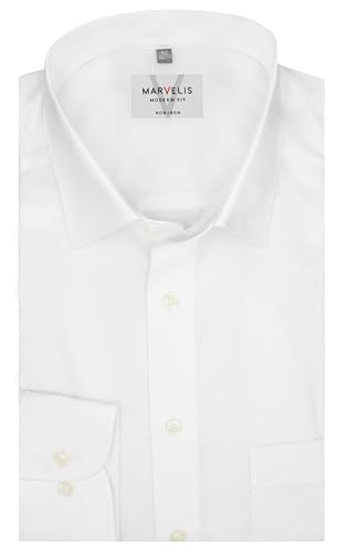 Marvelis Herren Hemd, Weiss, Modern Fit, Bügelfrei, Businesshemd, 100%...