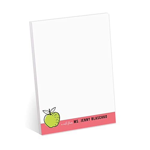 Modern Personalized Teacher Sticky Note Pads / 4\" x 6\" Repositionable Trendy Apple Sticky Notes / 50 Sheets Per Pad Set of 3 / Made in USA