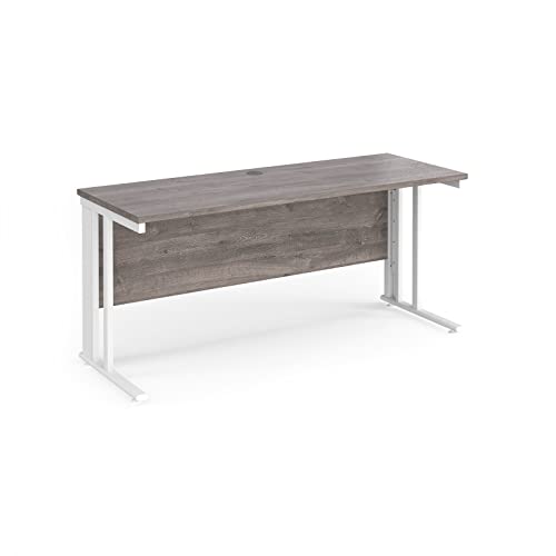 Image of Mr Office Maestro 25 straight desk 600mm deep - white cable managed leg, Grey oak, 1600