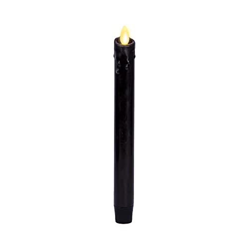 Image of Luminara Black Single Wax Drip Flameless Candle Tapers (1 x 9.5 inch), Moving Flame LED Candle Unscented Real Wax with Dripped Top Timer Function, Table, Mantel, Holiday Decoration