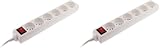 Zenitech - 6-Fach Steckdosenleiste 16A 2P+T mit Schalter - Weiß - Kompakte Mehrfachsteckdose für Elektrische Geräte und Beleuchtung - Kindersicherung - HO5VV-F 3G1 mm² Kabel - 1m Länge (Packung mit 2)