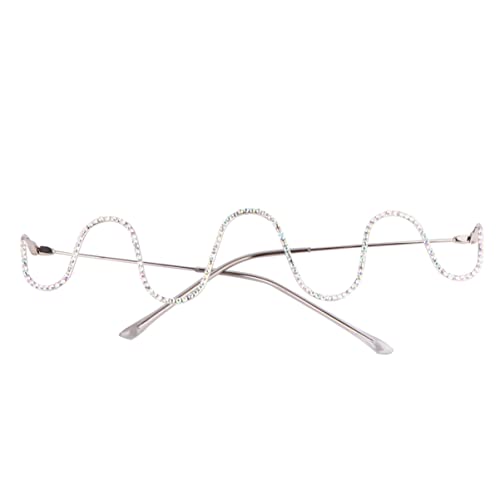 Glasses Frame with Diamond Half Glasses Frame No Lens Eye Frame Sparkling Fashion for Women Silver