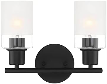 DESIGNERS FOUNTAIN 2-Lights Cedar Lane Vanity Light Fixture, 13 Inch Wall Mount Sconce for Bathroom, Bedroom or Mirror, Indoor Lighting, Steel and Glass, Matte Black, D236M-2B-MB