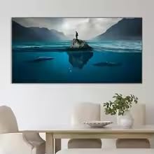 Affiche requin sous-marin sur toile 40x80 cm avec cadre intérieur LMAIWANG pour salon