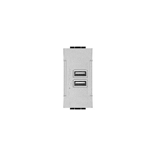 LineteckLED -LNT 821A- Serie Completa Materiale Elettrico Fai da Te- Presa USB Grigia Input 90-265V 50/60Hz 0.4A - Output 5V 2A Due Uscite Compatibile living