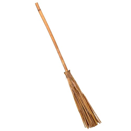 AC - Vassoura de bruxa - palha e bambu - complemento para disfarce de feiticeiro, leve, carnaval, Halloween, Cosplay, festas - 62 cm