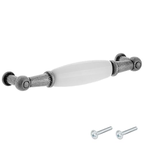 cyclingcolors 1x Poignée de meuble vintage zamak finition nickel étain argent porcelaine céramique entraxe 96 mm tiroir armoire avec vis