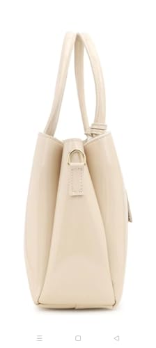 Image of Women's Top Handle Bag | Hand Held bag | Stylish Patent Synthetic Leather Handbag with Dual Handles & Detachable Sling Strap | Beige Shoulder Purse for Work & Casual Outings