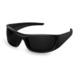Bloomoak Super Dark Lens Black Polarized Sunglasses | Wrap Around Sport Sunglasses Unisex | UV400 | CAT 4 | For photophobia(Sensitive Eyes)