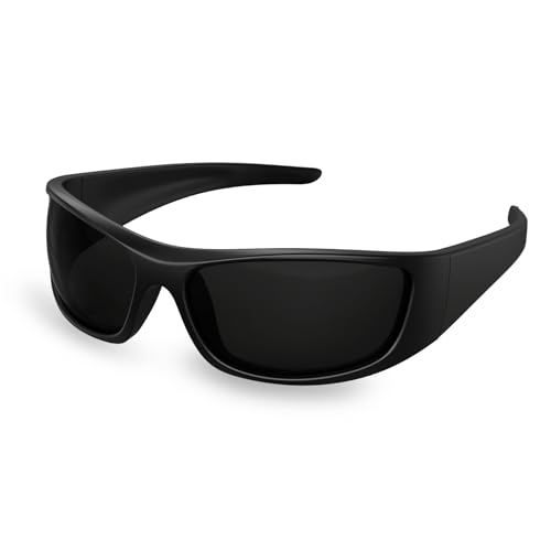 Bloomoak Super ciemne soczewki czarne spolaryzowane okulary przeciwsłoneczne|owijane wokół sportowych okularów przeciwsłonecznych|UV400|CAT 4|do fotofobii (wrażliwych oczu), Czarny / Ciemny
